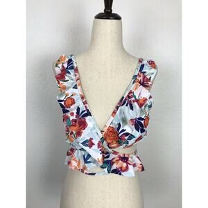 Verano Playa Floral Multicolor Ruffled Strappy Bikini Top Swimsuit